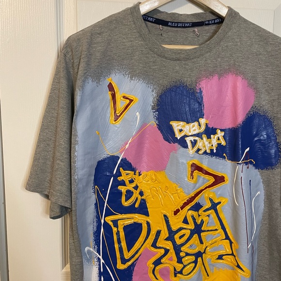 Bleu Dstrkt heather gray unique expressionism hand painted tee sz XL (?) - Picture 2 of 11